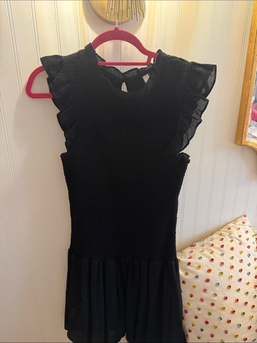 glam Black Ruffle-Trim Smocked Dress